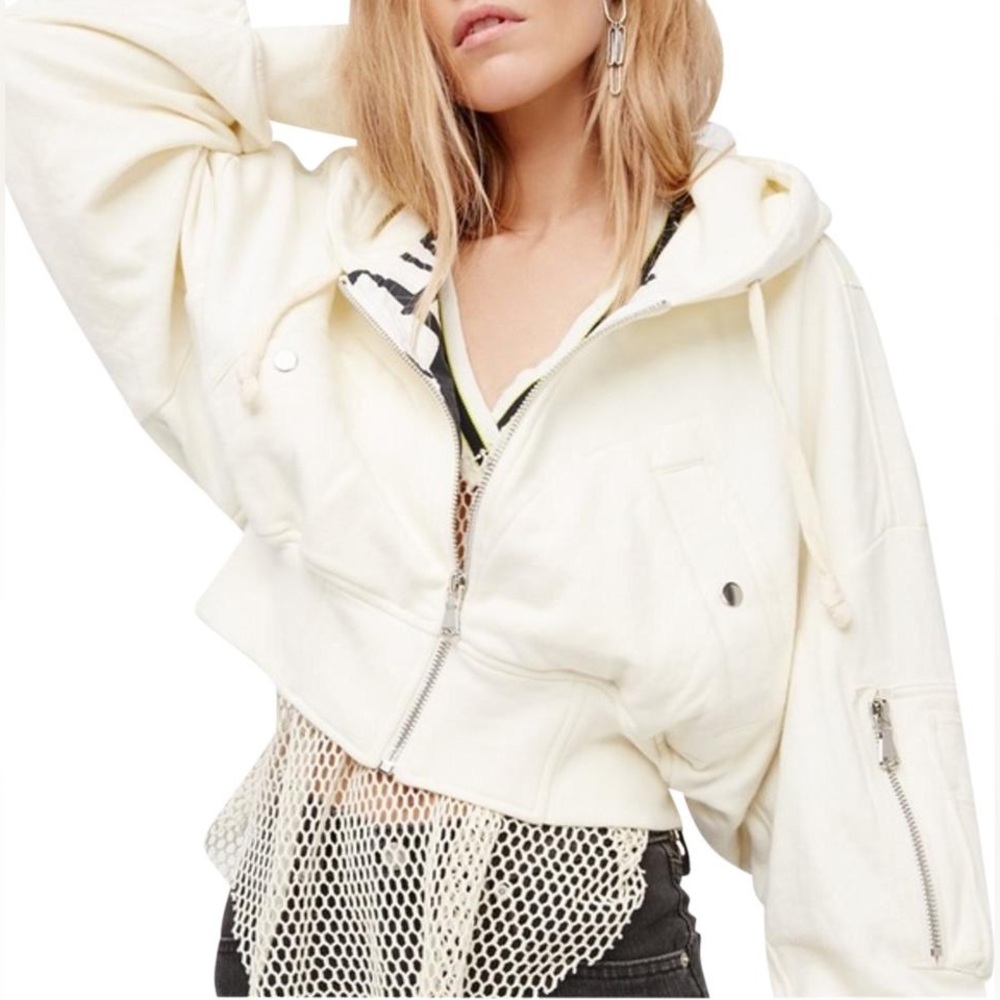 Free People Cream Hooded Jacket